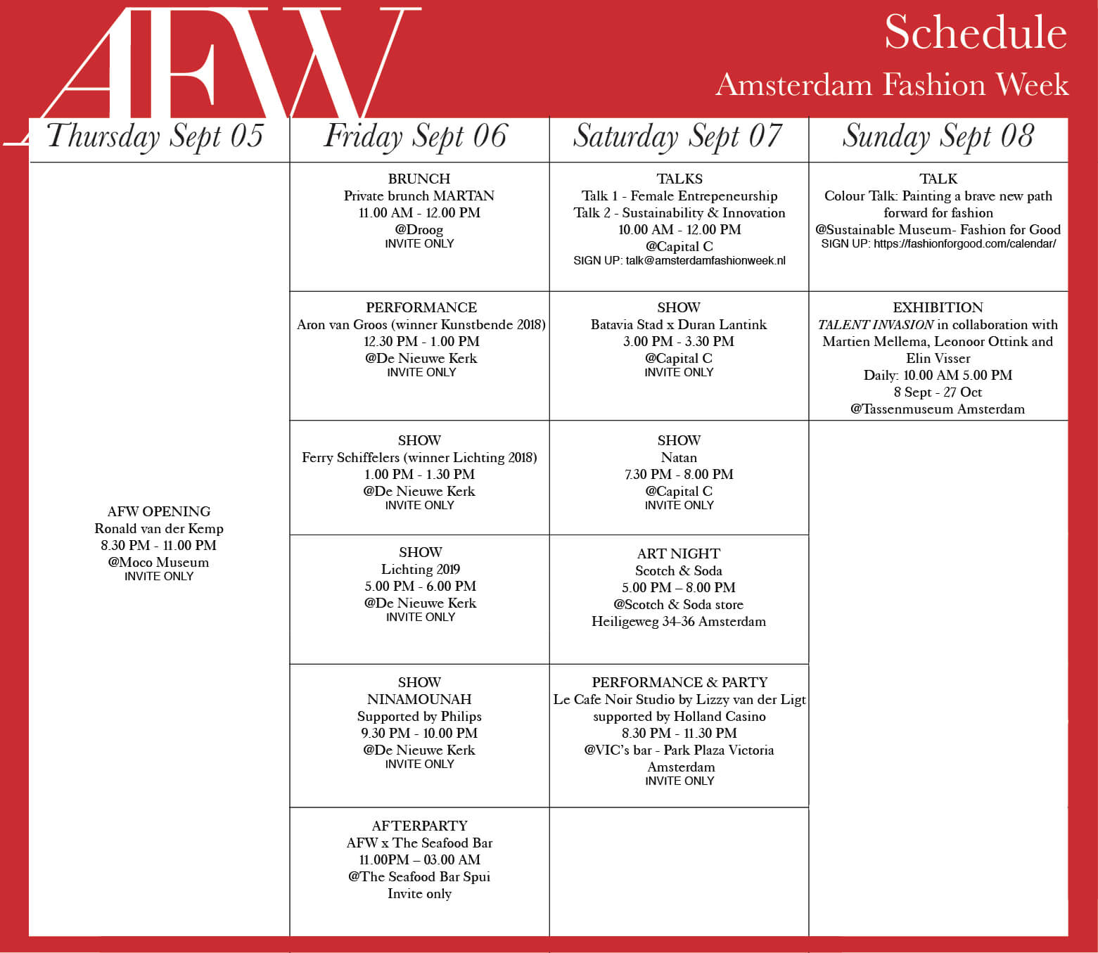 Het Volledige AFW Schedule is Bekend!